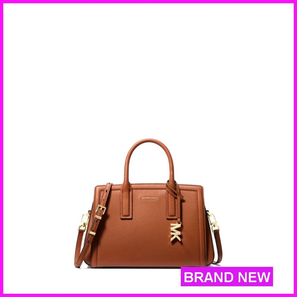 Leather Satchel Handbag With Top Handle And Crossbody Strap